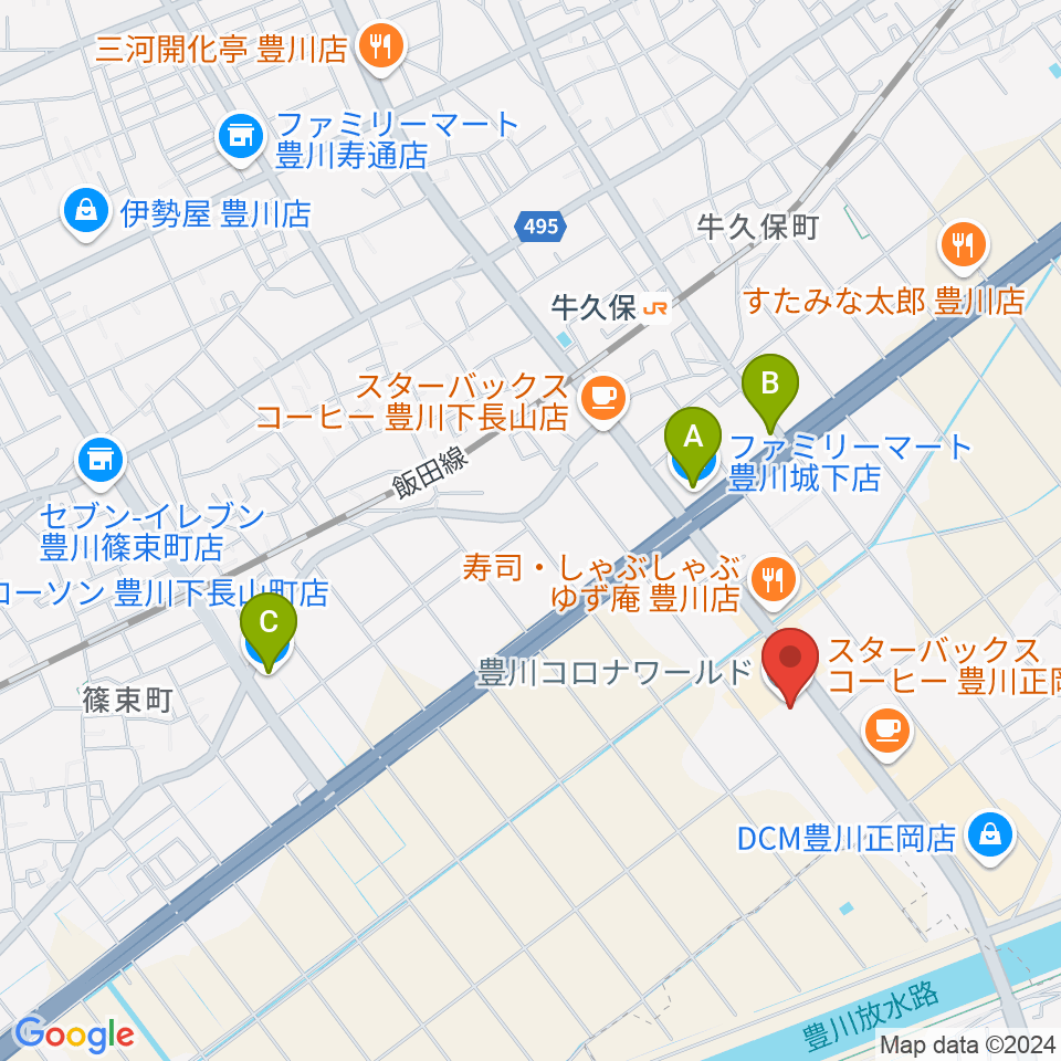 シネマワールド豊川周辺のコンビニエンスストア一覧地図