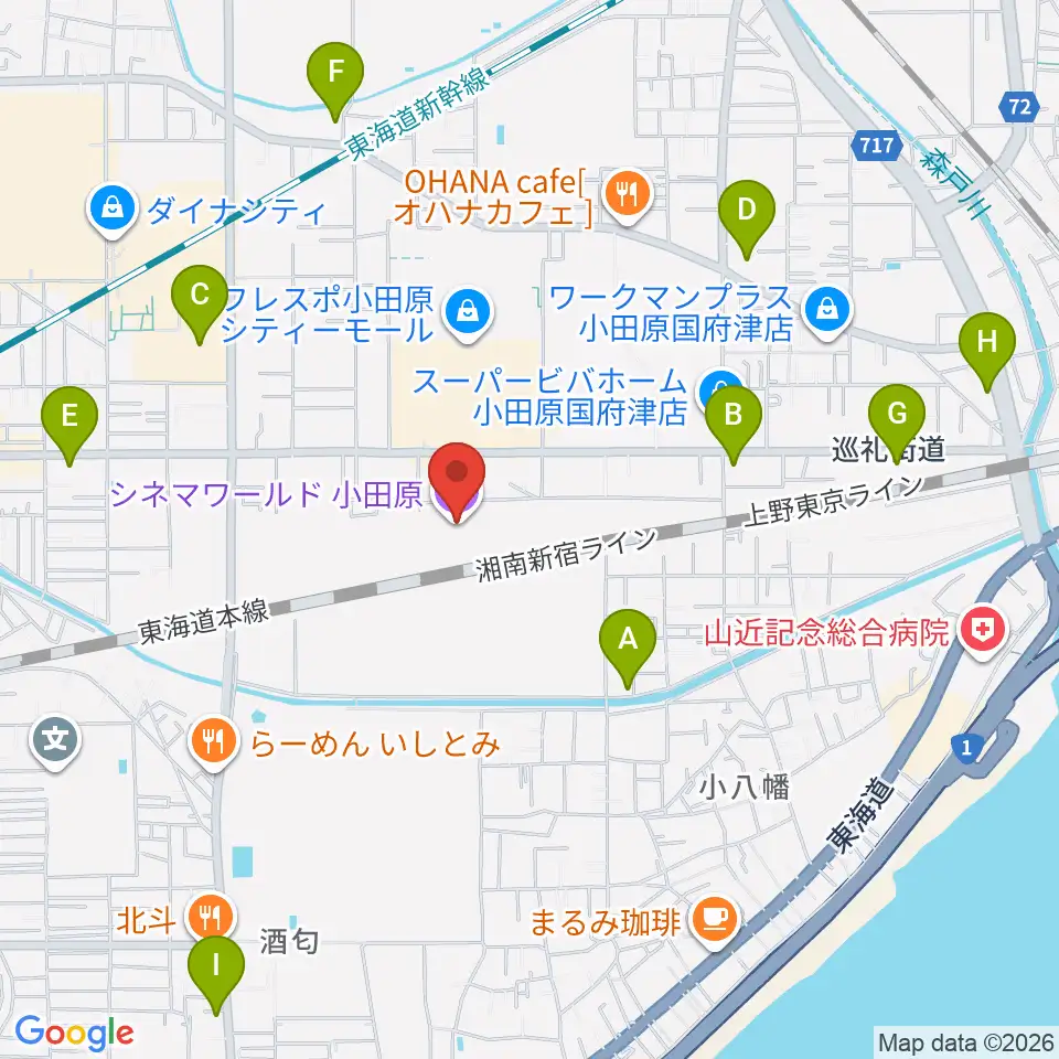 小田原コロナシネマワールド 周辺のコンビニエンスストア一覧マップ