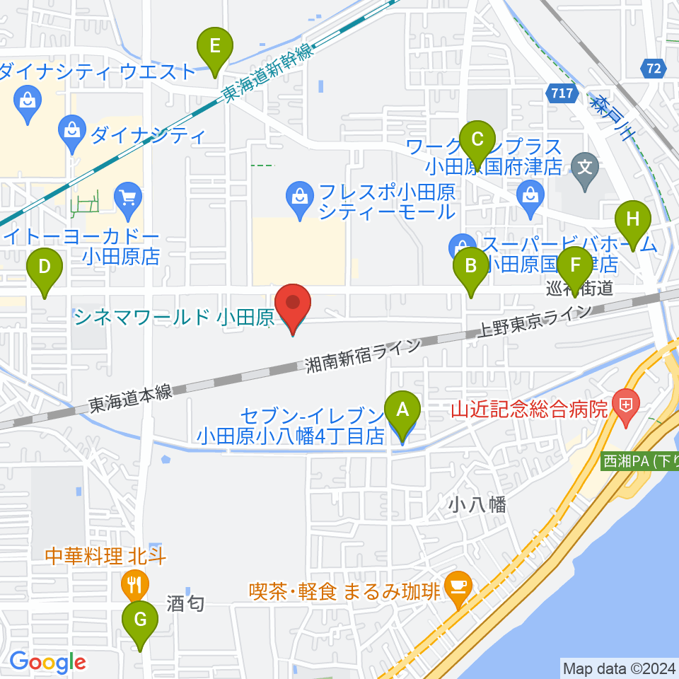 シネマワールド小田原周辺のコンビニエンスストア一覧地図