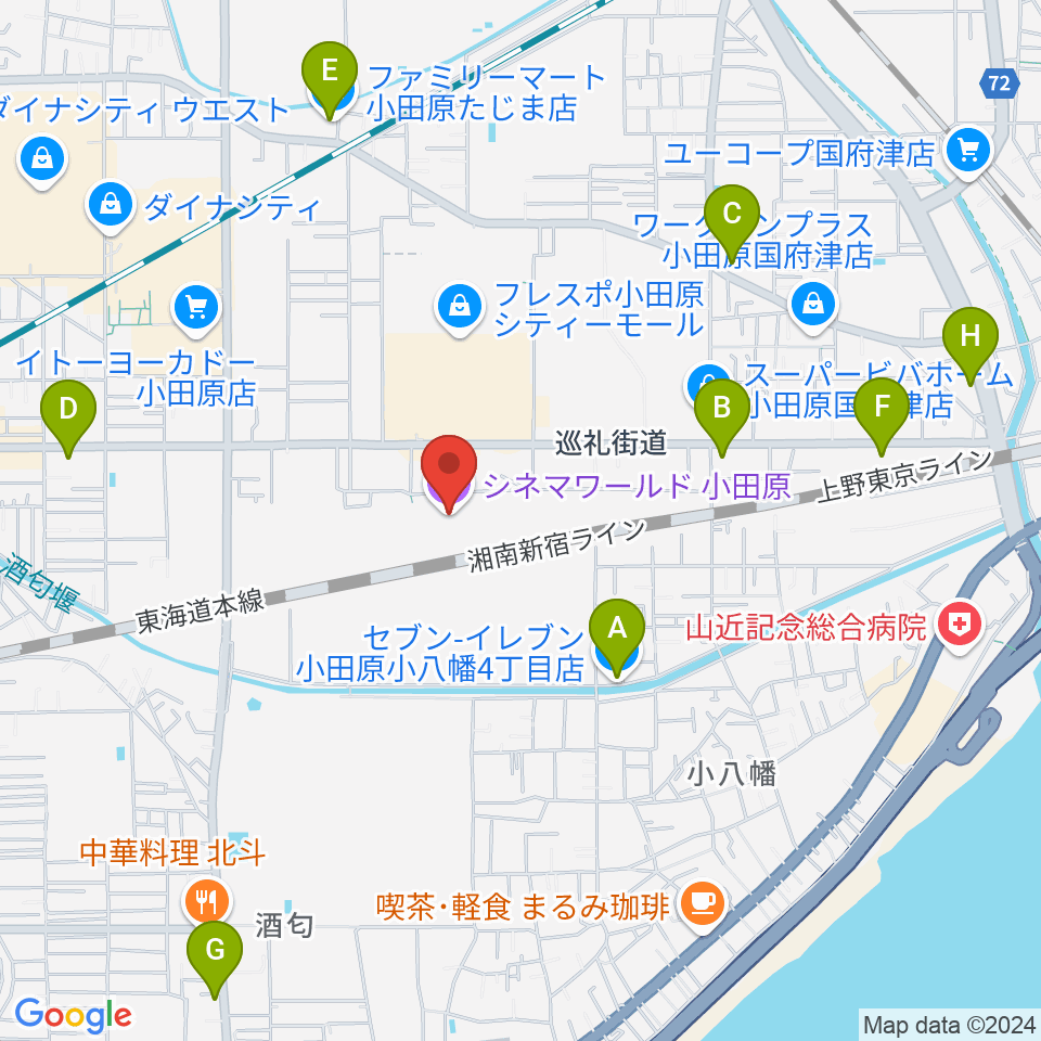 シネマワールド小田原周辺のコンビニエンスストア一覧地図