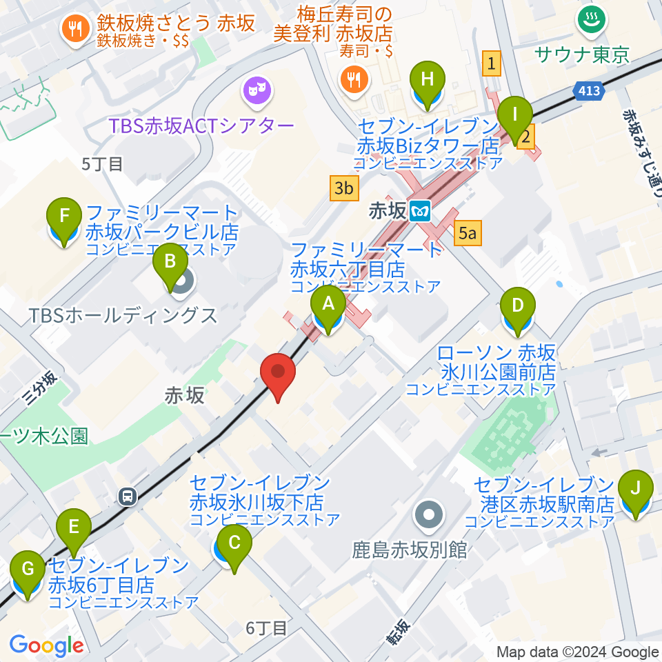 赤坂Kei周辺のコンビニエンスストア一覧地図