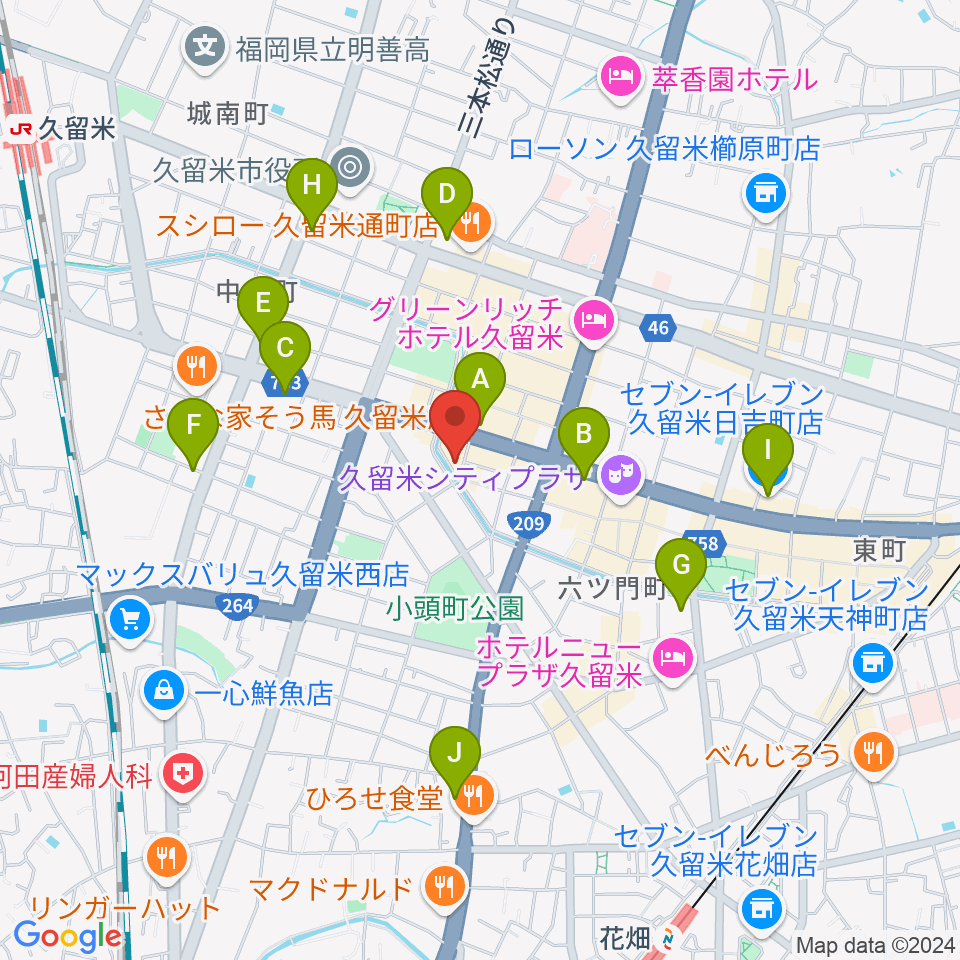 久留米ウエポン周辺のコンビニエンスストア一覧地図