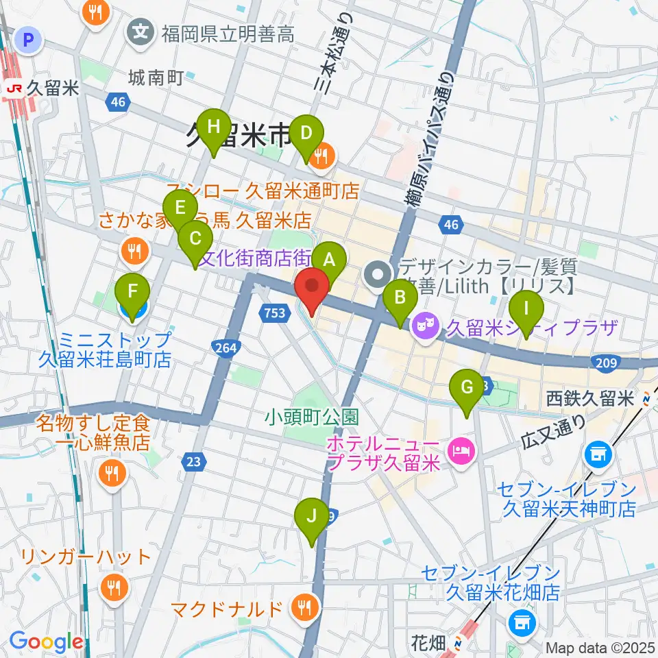 久留米ウエポン周辺のコンビニエンスストア一覧地図