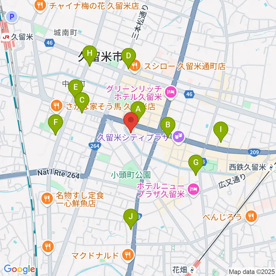 久留米ウエポン周辺のコンビニエンスストア一覧地図