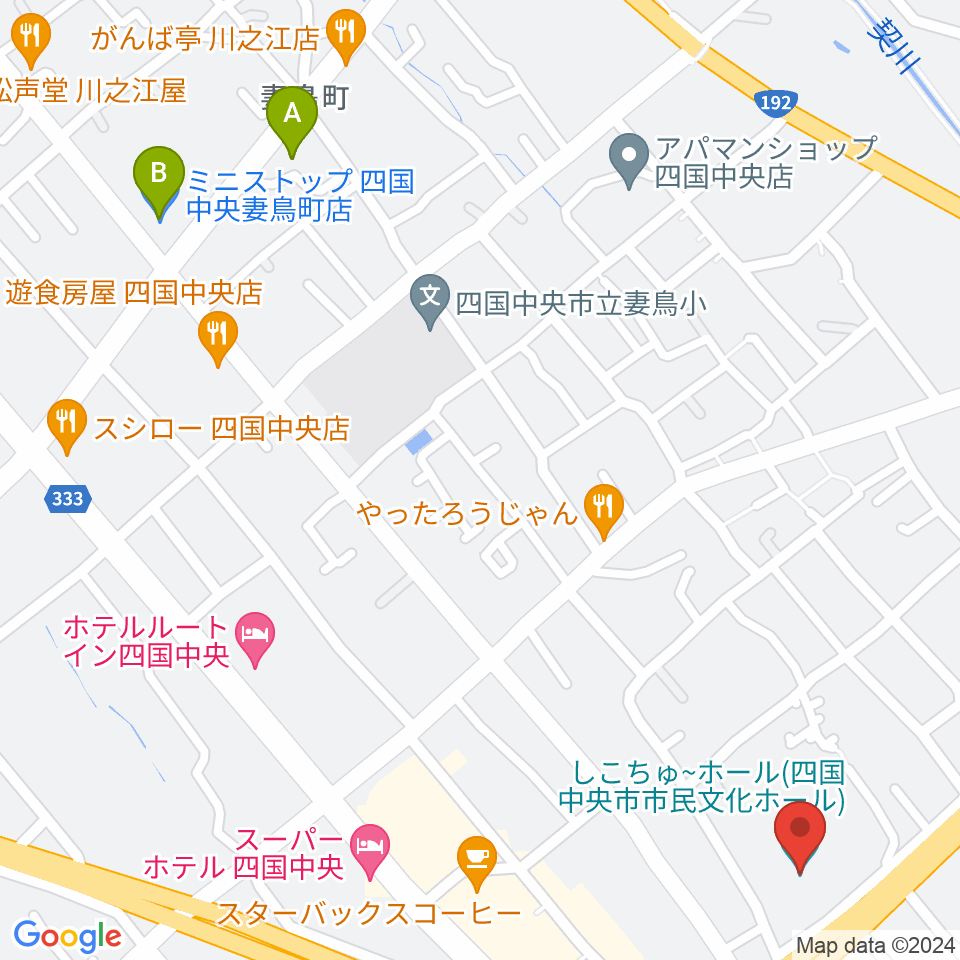 しこちゅ～ホール周辺のコンビニエンスストア一覧地図