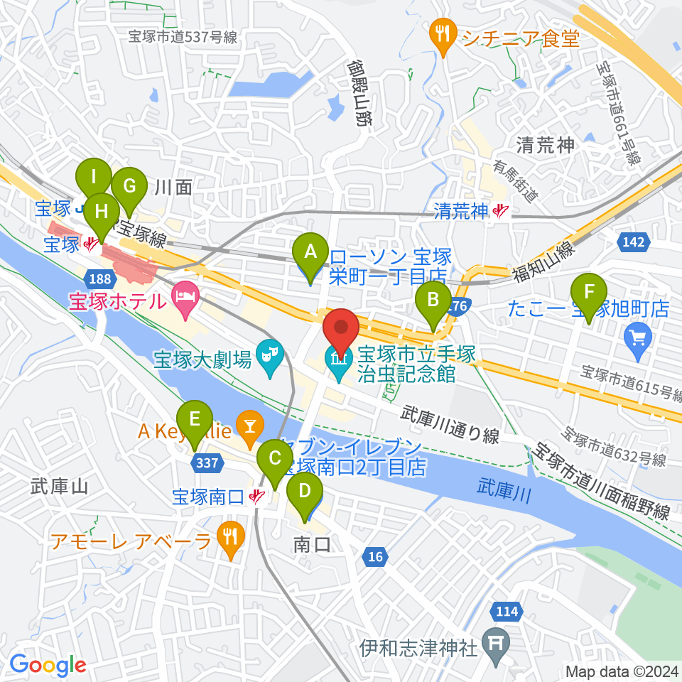 宝塚市立文化芸術センター周辺のコンビニエンスストア一覧地図