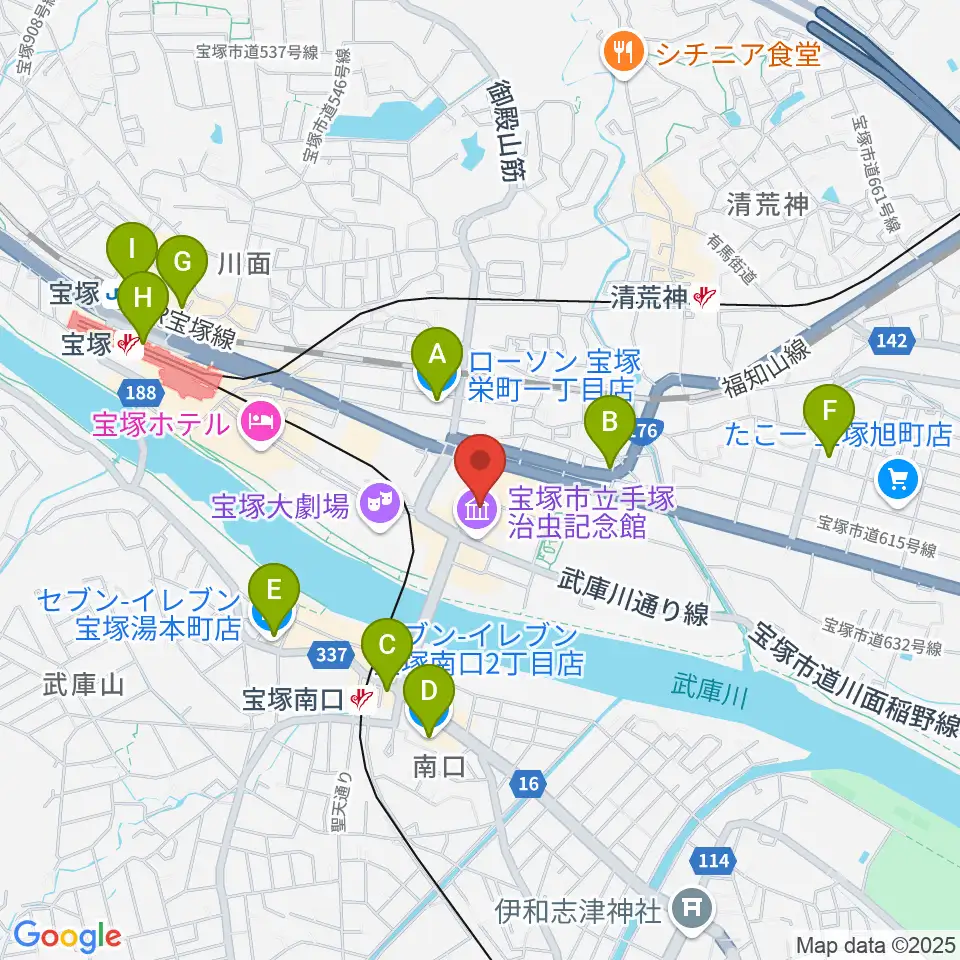 宝塚市立文化芸術センター周辺のコンビニエンスストア一覧地図