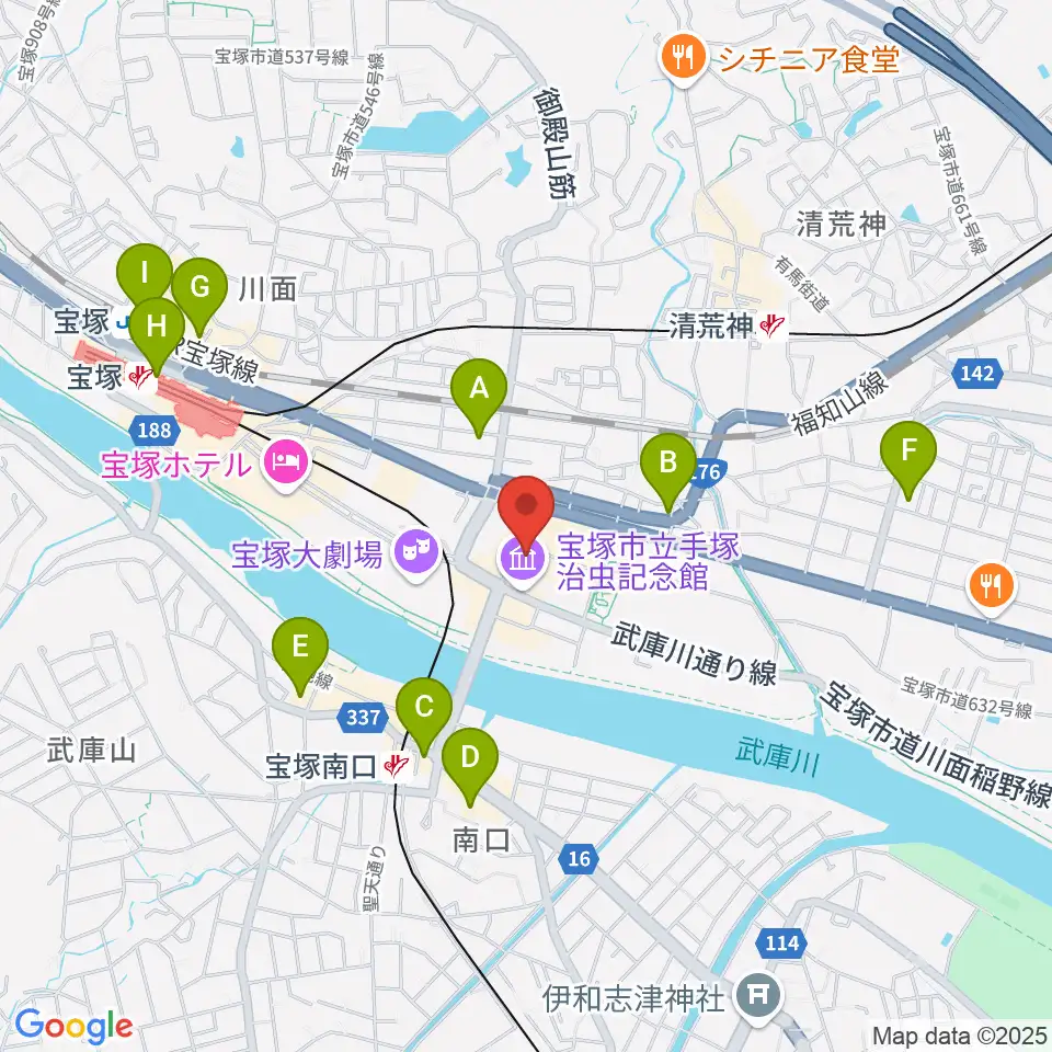 宝塚市立文化芸術センター周辺のコンビニエンスストア一覧地図