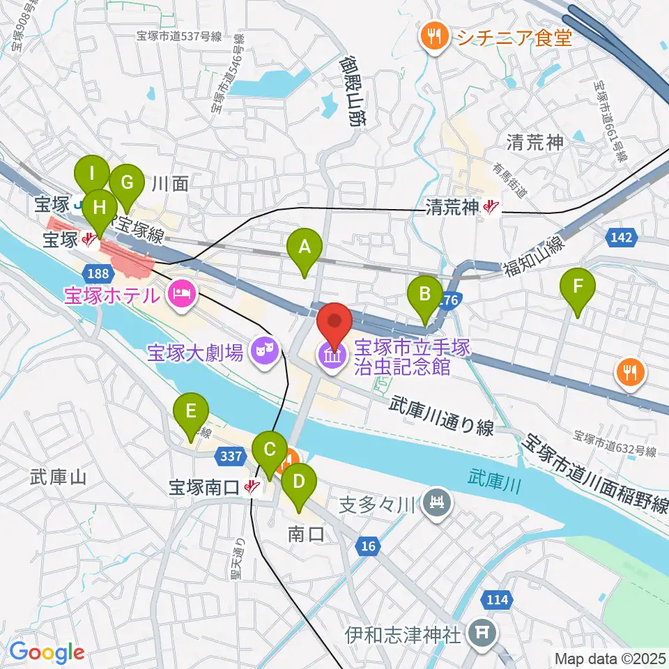 宝塚市立文化芸術センター周辺のコンビニエンスストア一覧地図