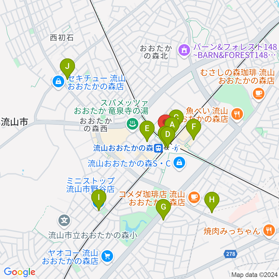 スターツおおたかの森ホール周辺のコンビニエンスストア一覧地図