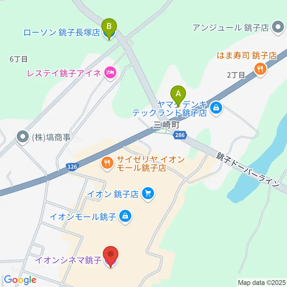 イオンシネマ銚子周辺のコンビニエンスストア一覧地図