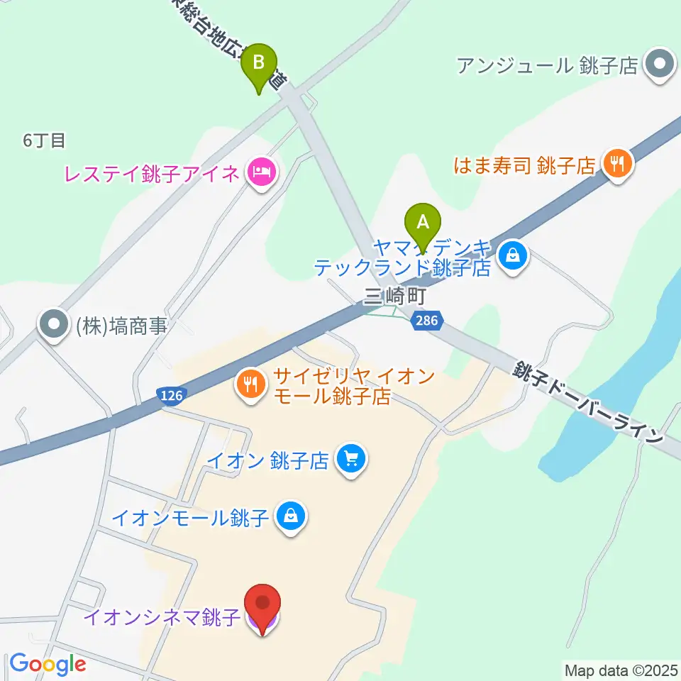 イオンシネマ銚子周辺のコンビニエンスストア一覧地図