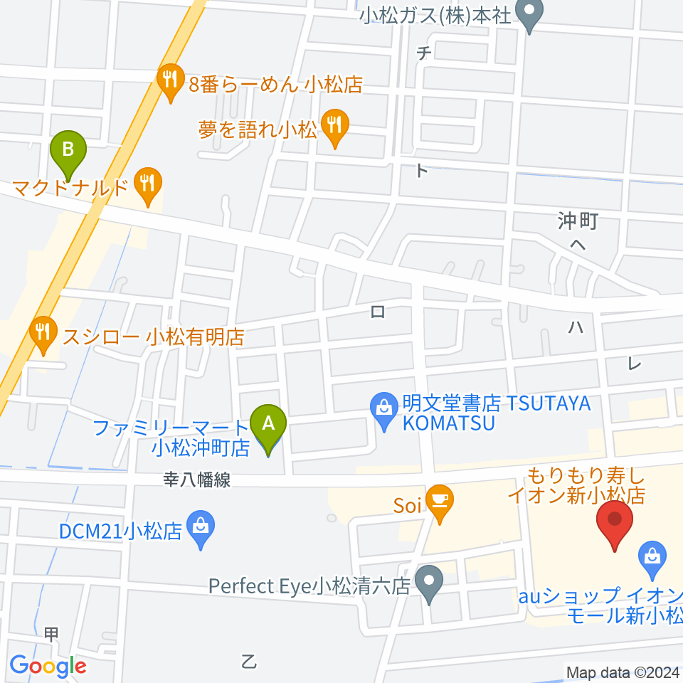 イオンシネマ新小松周辺のコンビニエンスストア一覧地図