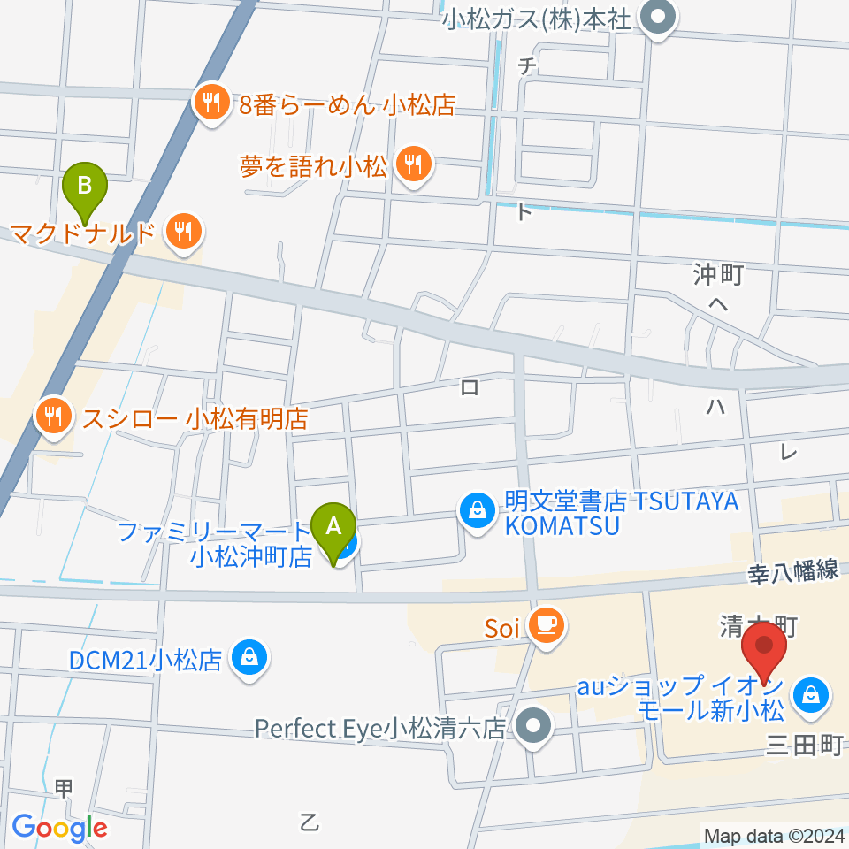 イオンシネマ新小松周辺のコンビニエンスストア一覧地図