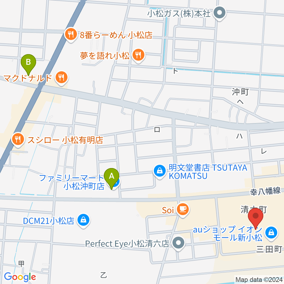 イオンシネマ新小松周辺のコンビニエンスストア一覧地図