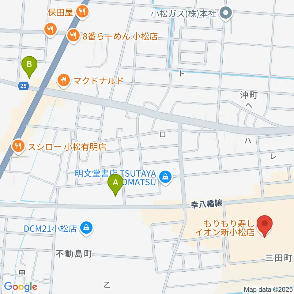 イオンシネマ新小松周辺のコンビニエンスストア一覧地図