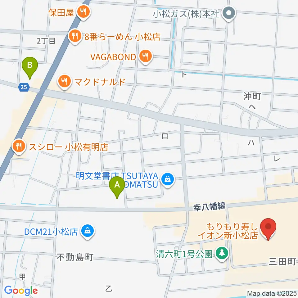イオンシネマ新小松周辺のコンビニエンスストア一覧地図