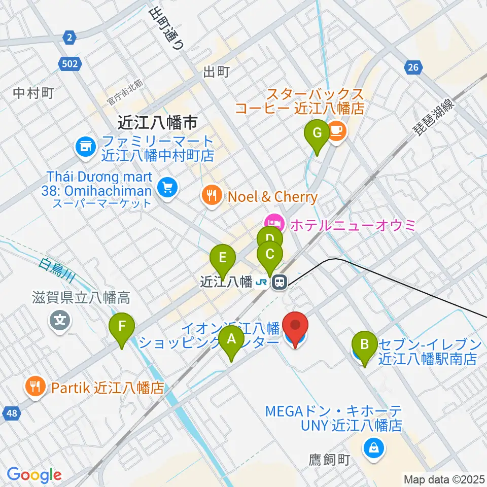 イオンシネマ近江八幡周辺のコンビニエンスストア一覧地図