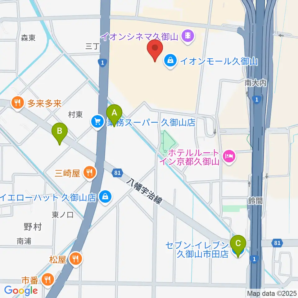 イオンシネマ久御山周辺のコンビニエンスストア一覧地図