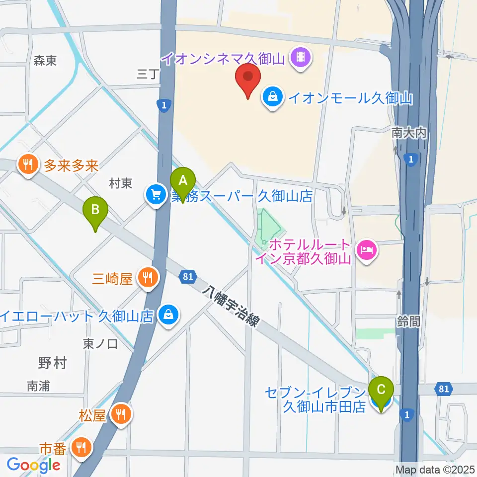 イオンシネマ久御山周辺のコンビニエンスストア一覧地図