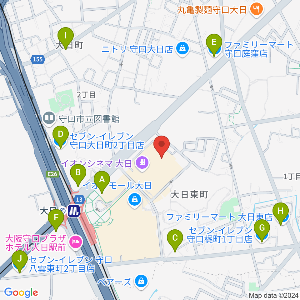 イオンシネマ大日周辺のコンビニエンスストア一覧地図