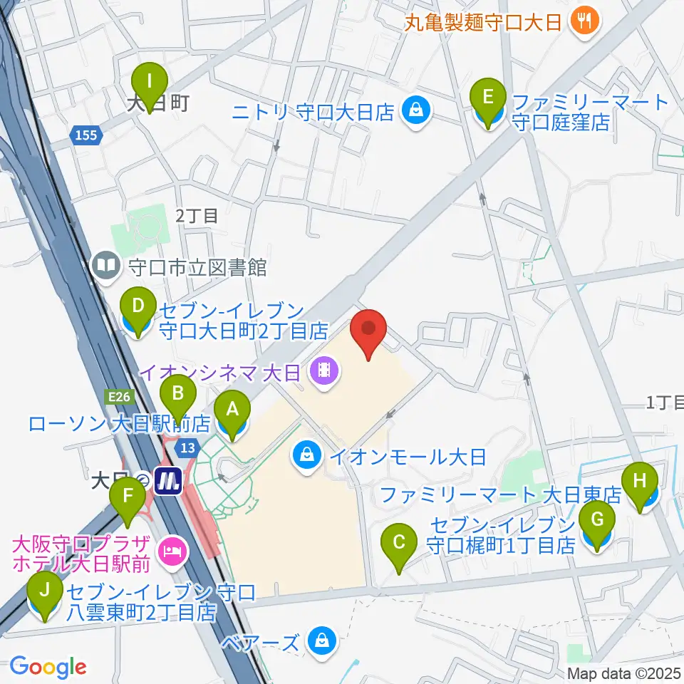 イオンシネマ大日周辺のコンビニエンスストア一覧地図