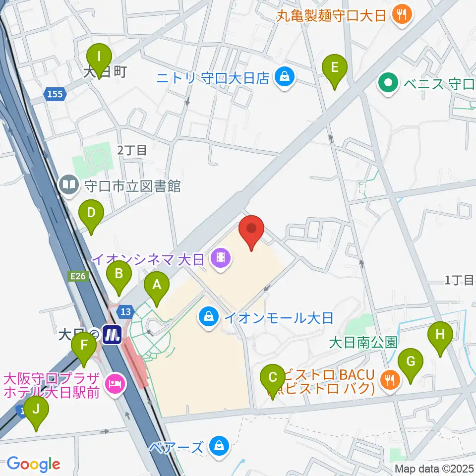 イオンシネマ大日周辺のコンビニエンスストア一覧地図