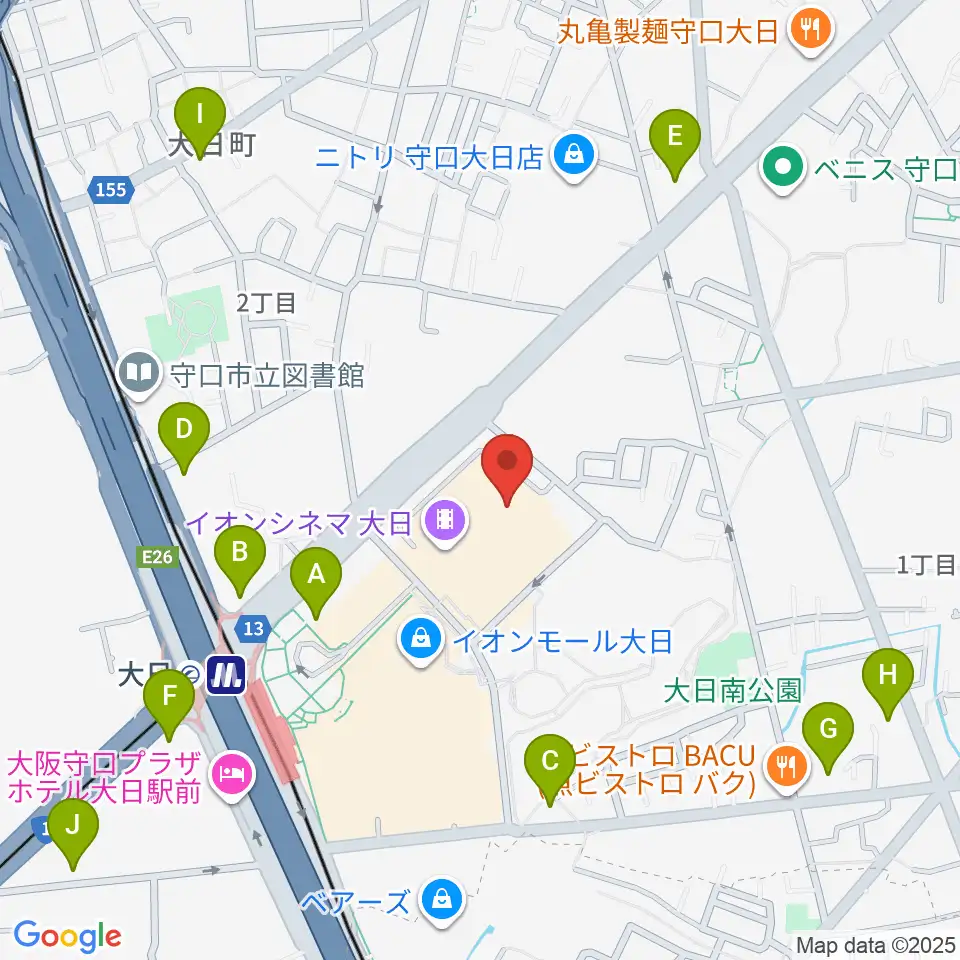 イオンシネマ大日周辺のコンビニエンスストア一覧地図