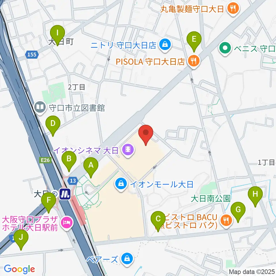 イオンシネマ大日周辺のコンビニエンスストア一覧地図