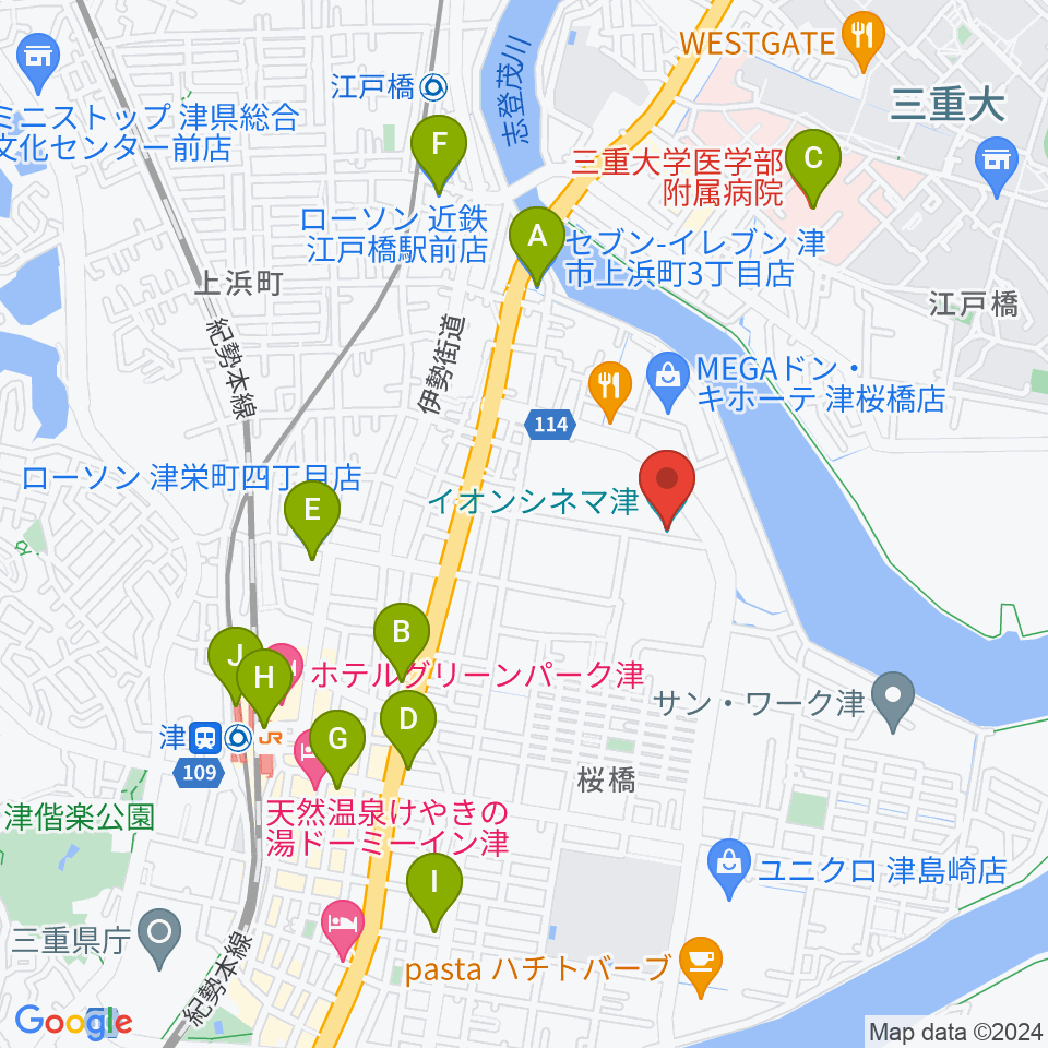 イオンシネマ津周辺のコンビニエンスストア一覧地図