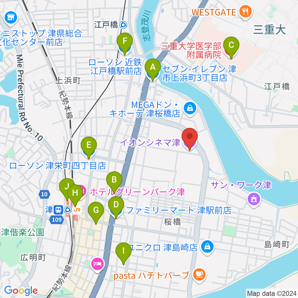 イオンシネマ津周辺のコンビニエンスストア一覧地図