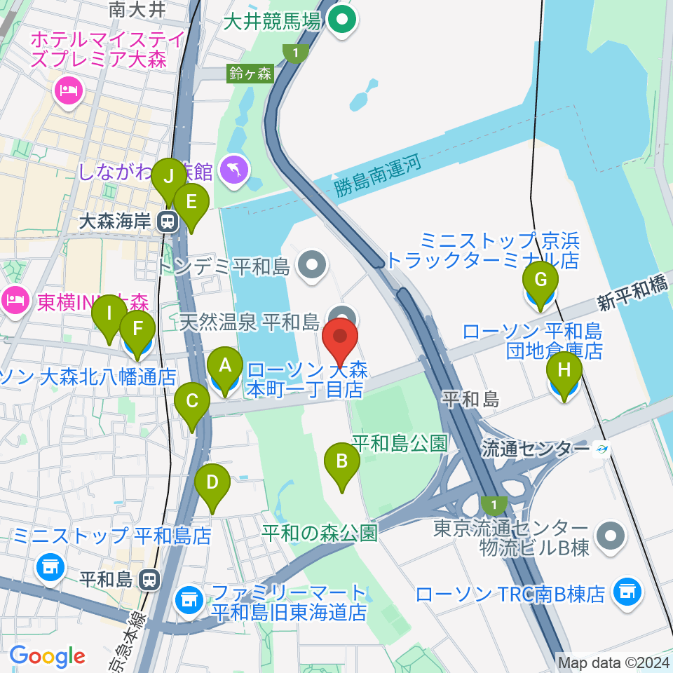 シネマサンシャイン平和島 周辺のコンビニエンスストア一覧マップ