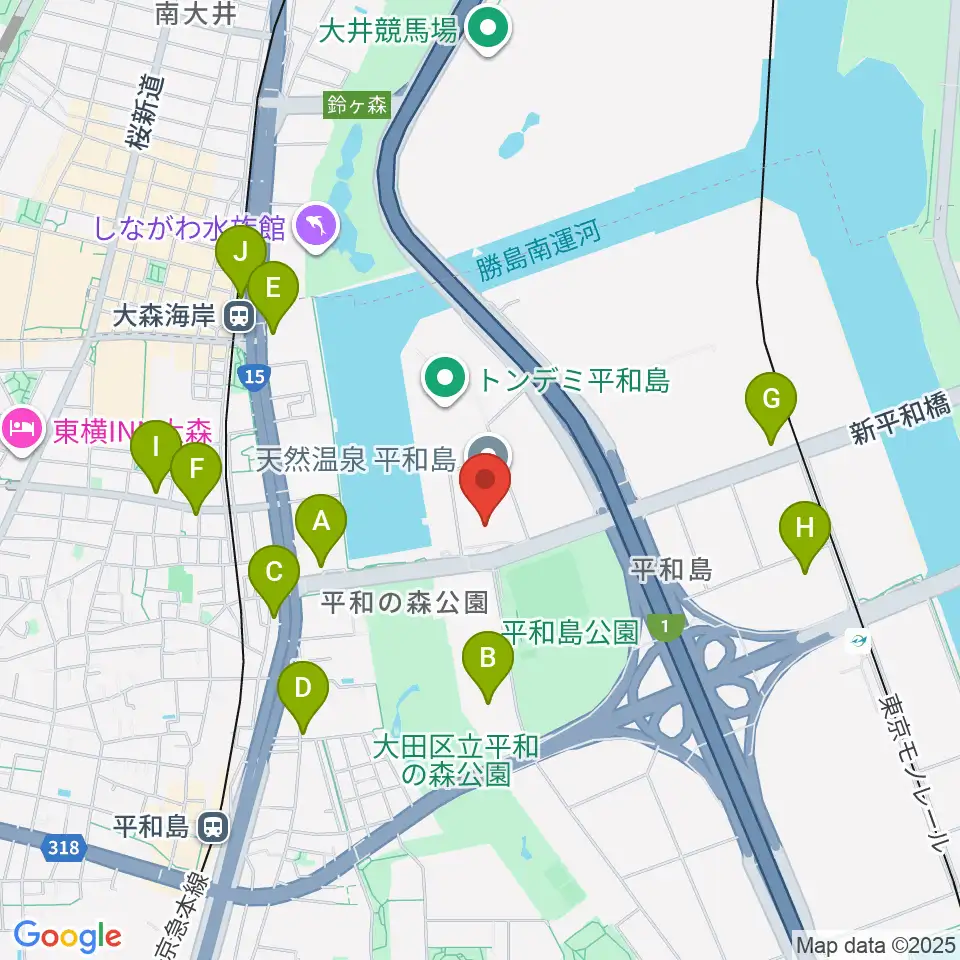 シネマサンシャイン平和島周辺のコンビニエンスストア一覧地図
