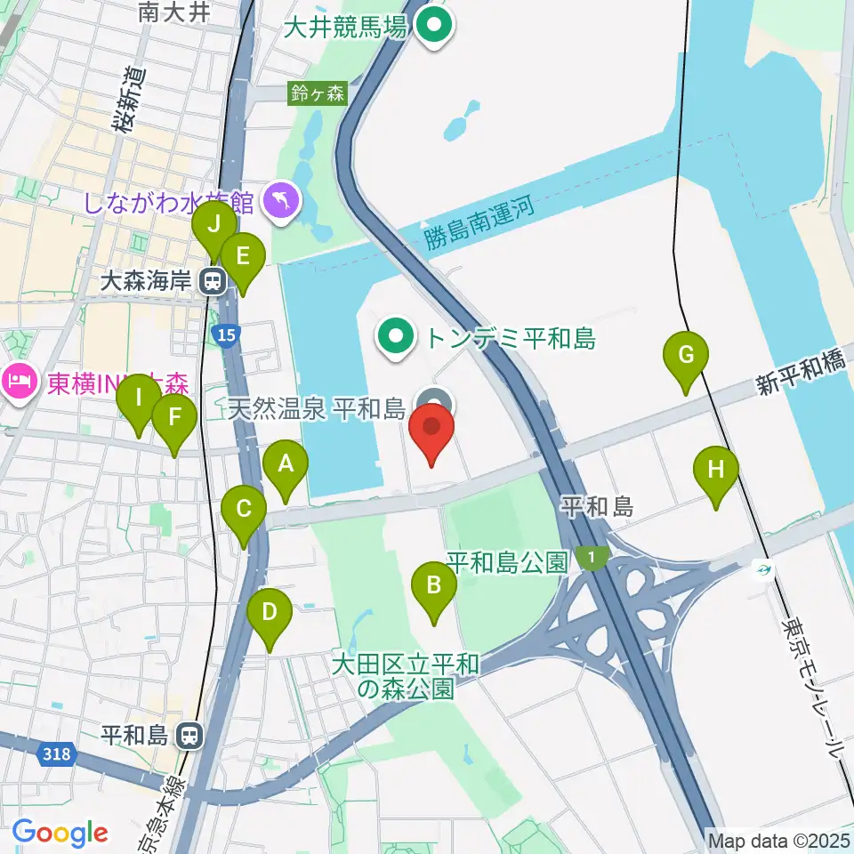 シネマサンシャイン平和島周辺のコンビニエンスストア一覧地図