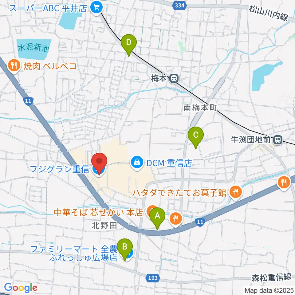 シネマサンシャイン重信周辺のコンビニエンスストア一覧地図