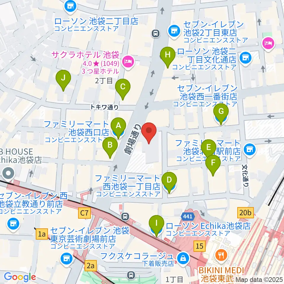 池袋シネマ・ロサ周辺のコンビニエンスストア一覧地図