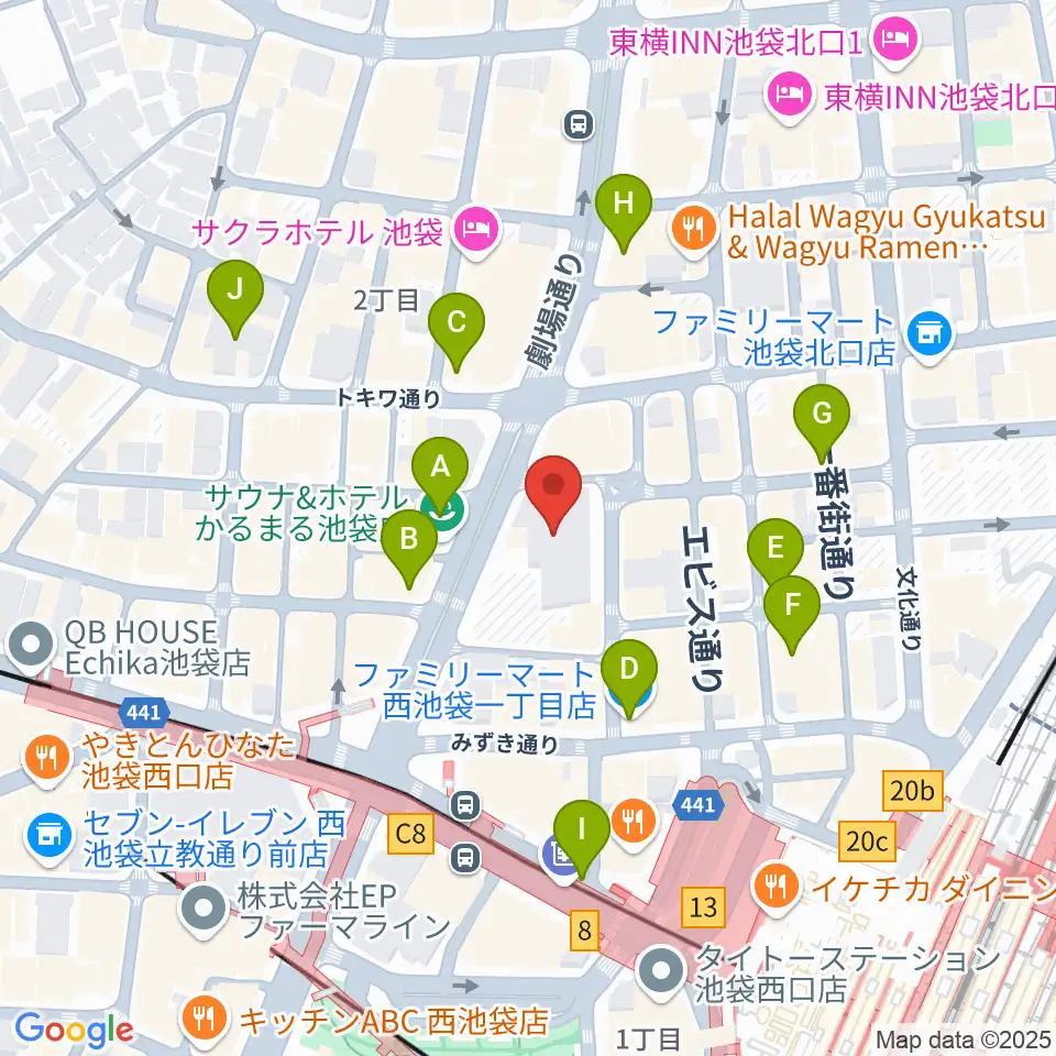 池袋シネマ・ロサ周辺のコンビニエンスストア一覧地図