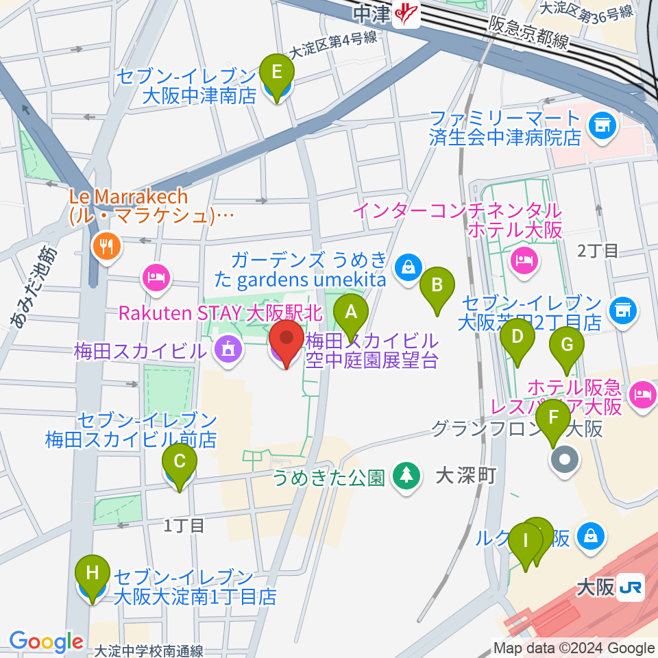 テアトル梅田周辺のコンビニエンスストア一覧地図