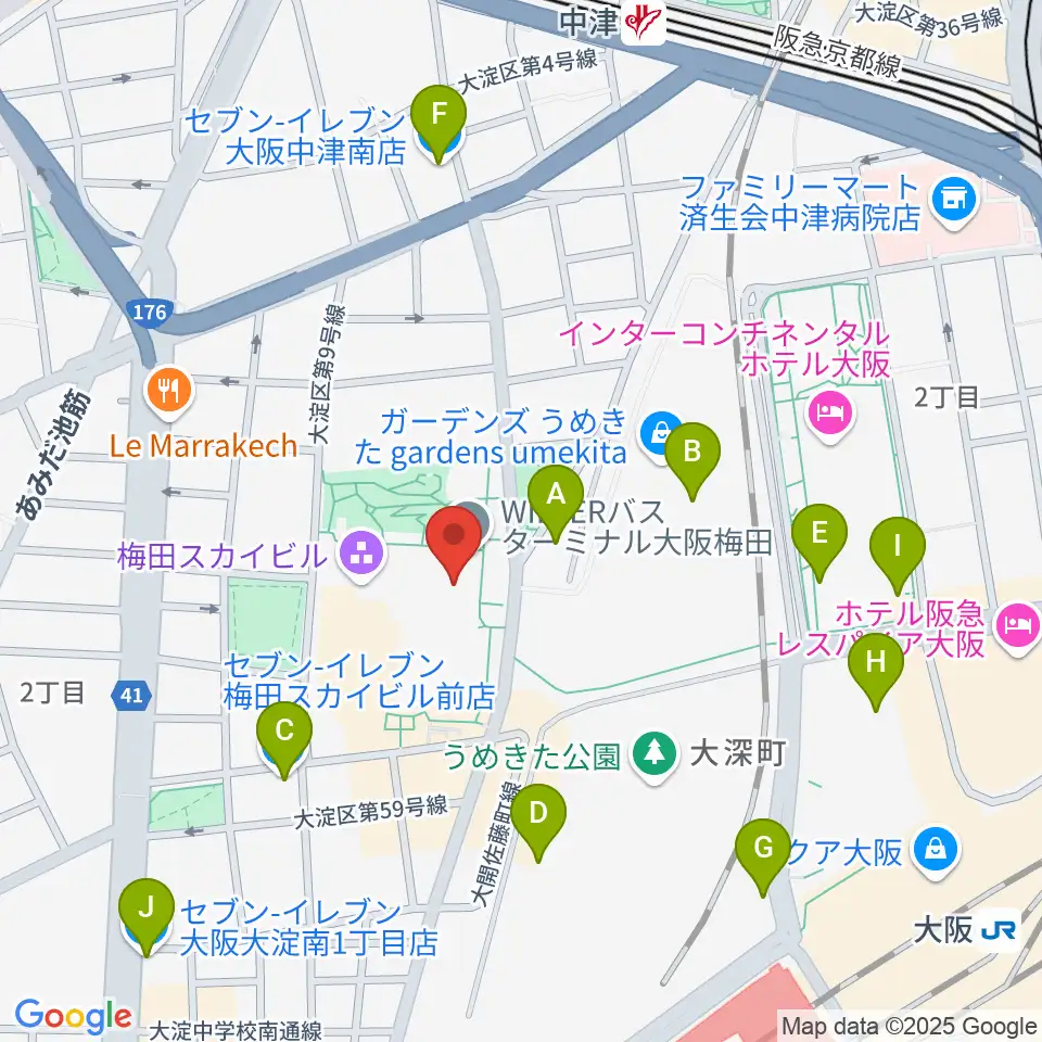 テアトル梅田周辺のコンビニエンスストア一覧地図