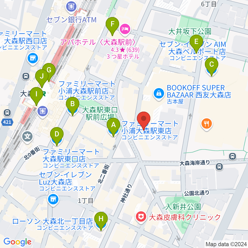 キネカ大森周辺のコンビニエンスストア一覧地図