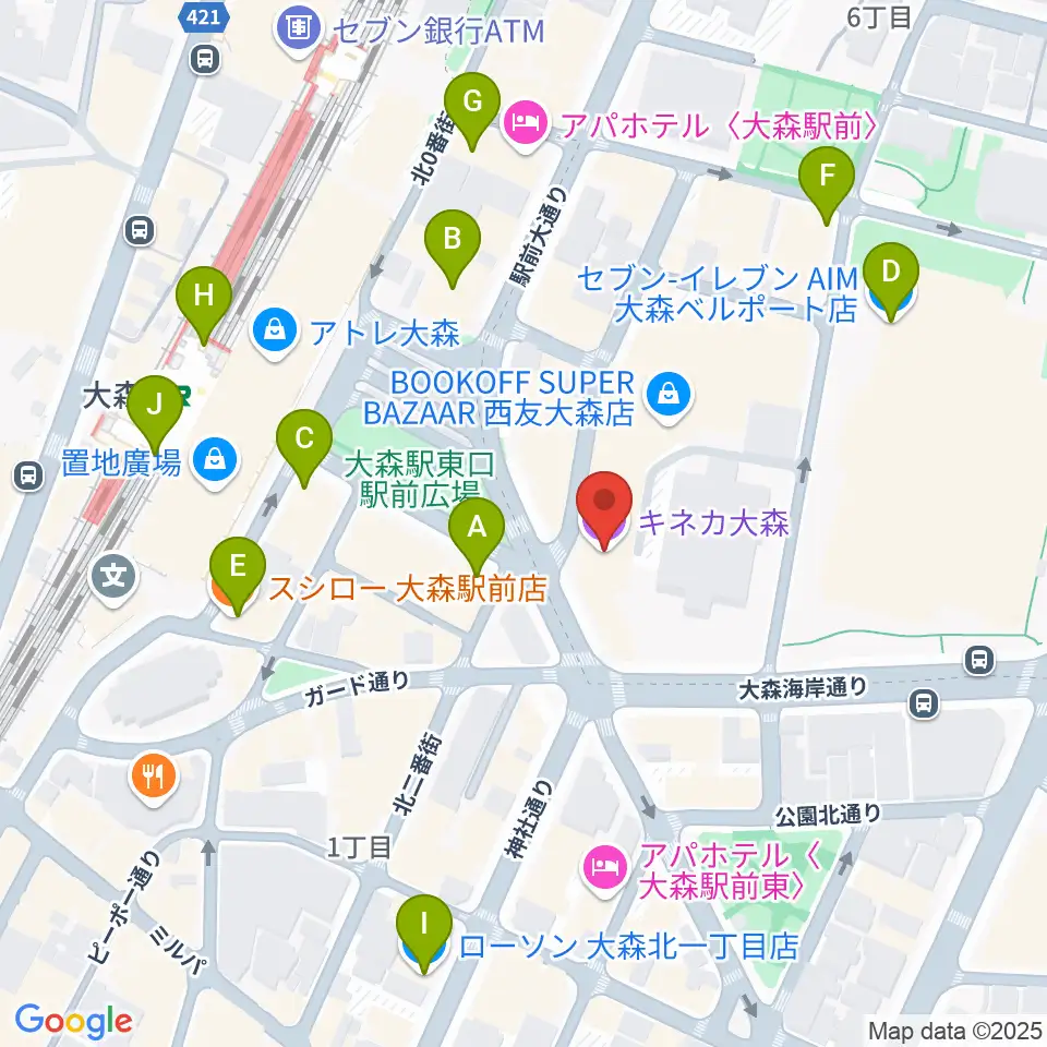 キネカ大森周辺のコンビニエンスストア一覧地図