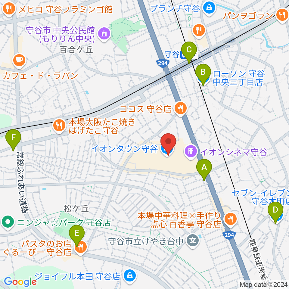 ウインズ・ユー守谷店周辺のコンビニエンスストア一覧地図