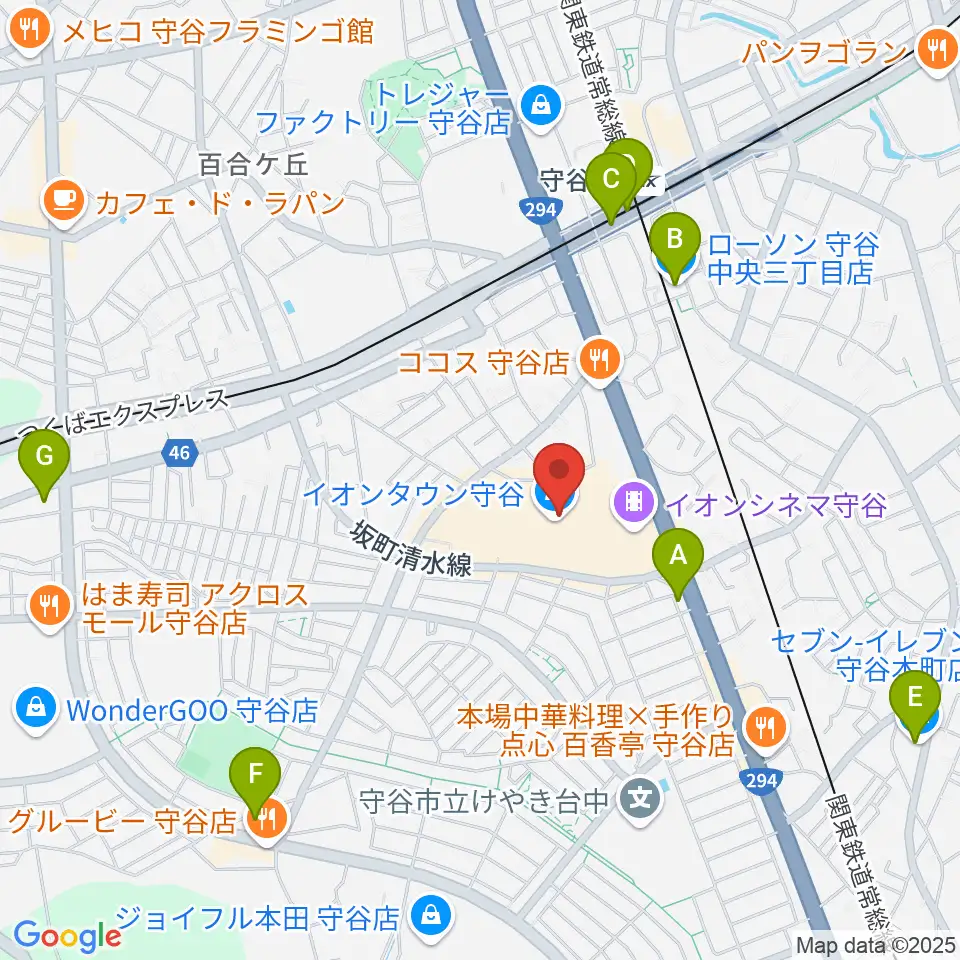 ウインズ・ユー守谷店周辺のコンビニエンスストア一覧地図