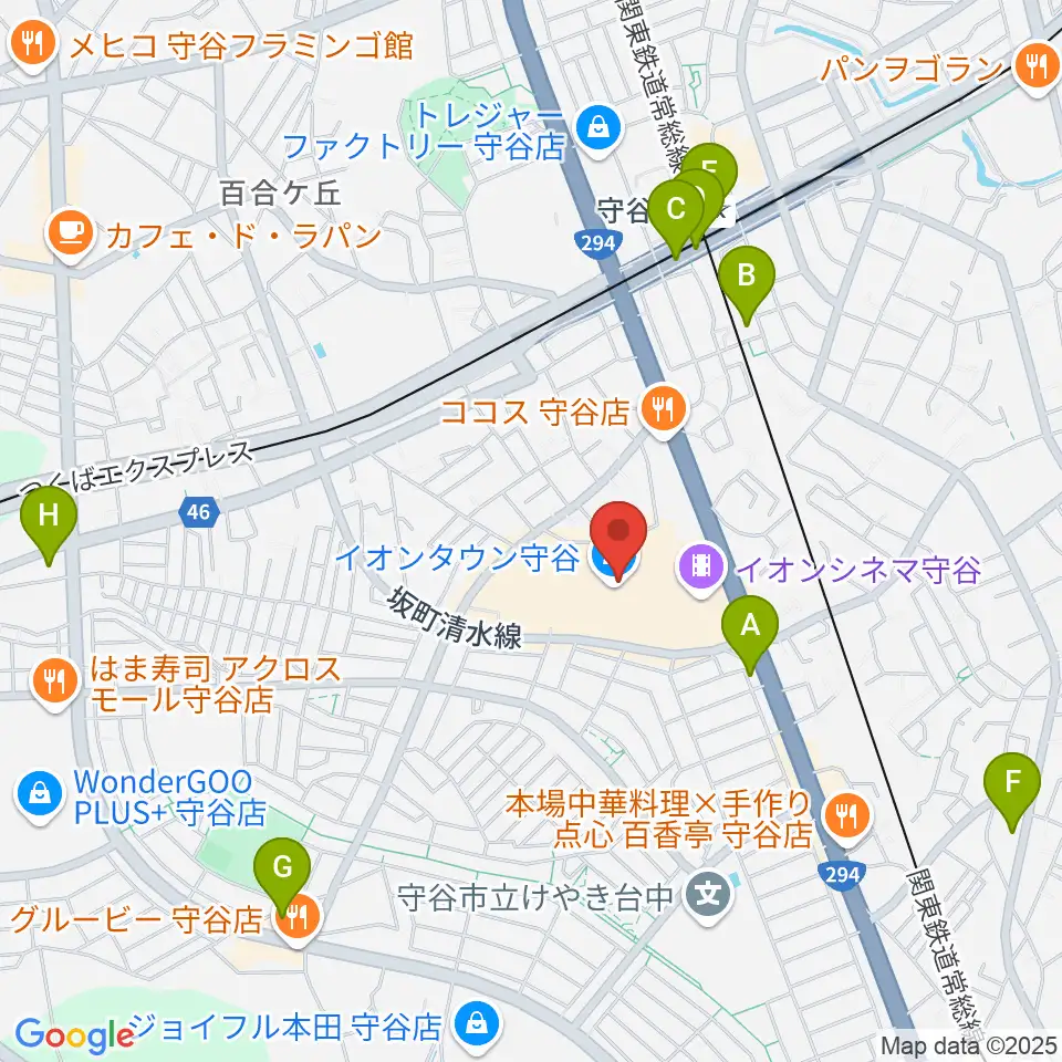 ウインズ・ユー守谷店周辺のコンビニエンスストア一覧地図