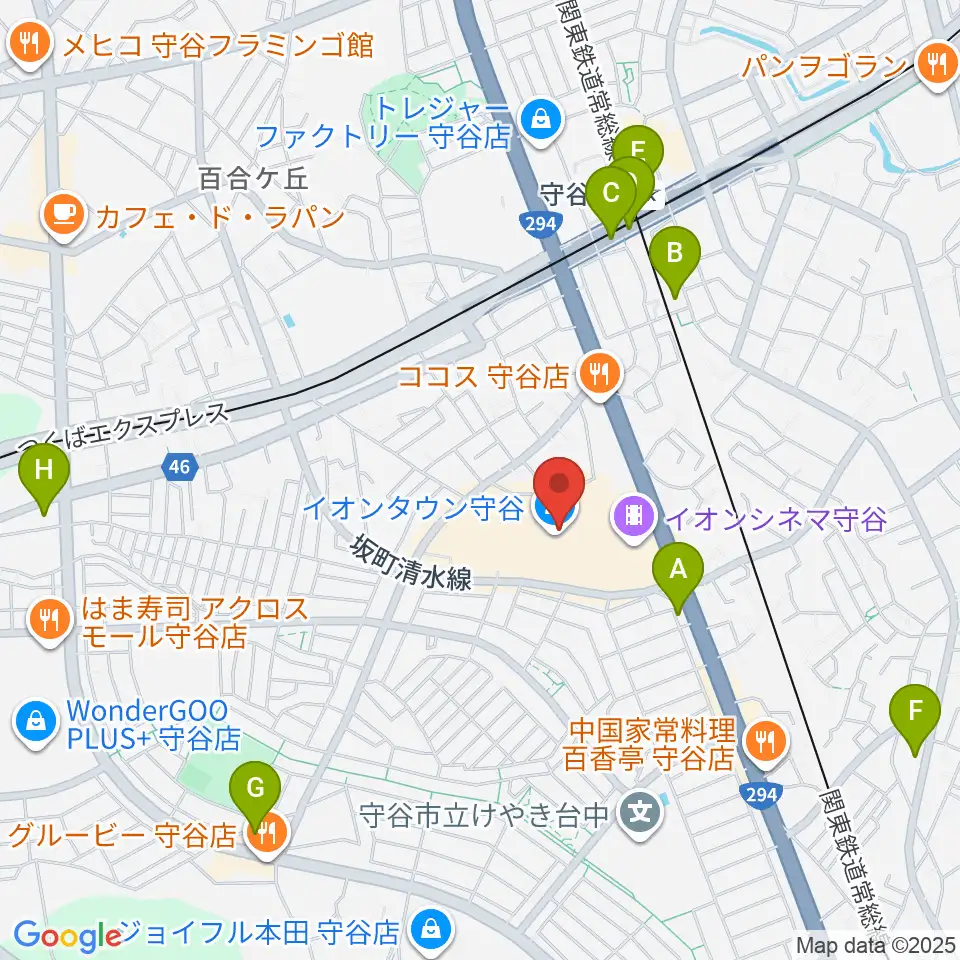ウインズ・ユー守谷店周辺のコンビニエンスストア一覧地図