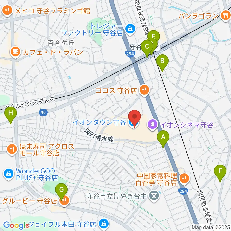 ウインズ・ユー守谷店周辺のコンビニエンスストア一覧地図