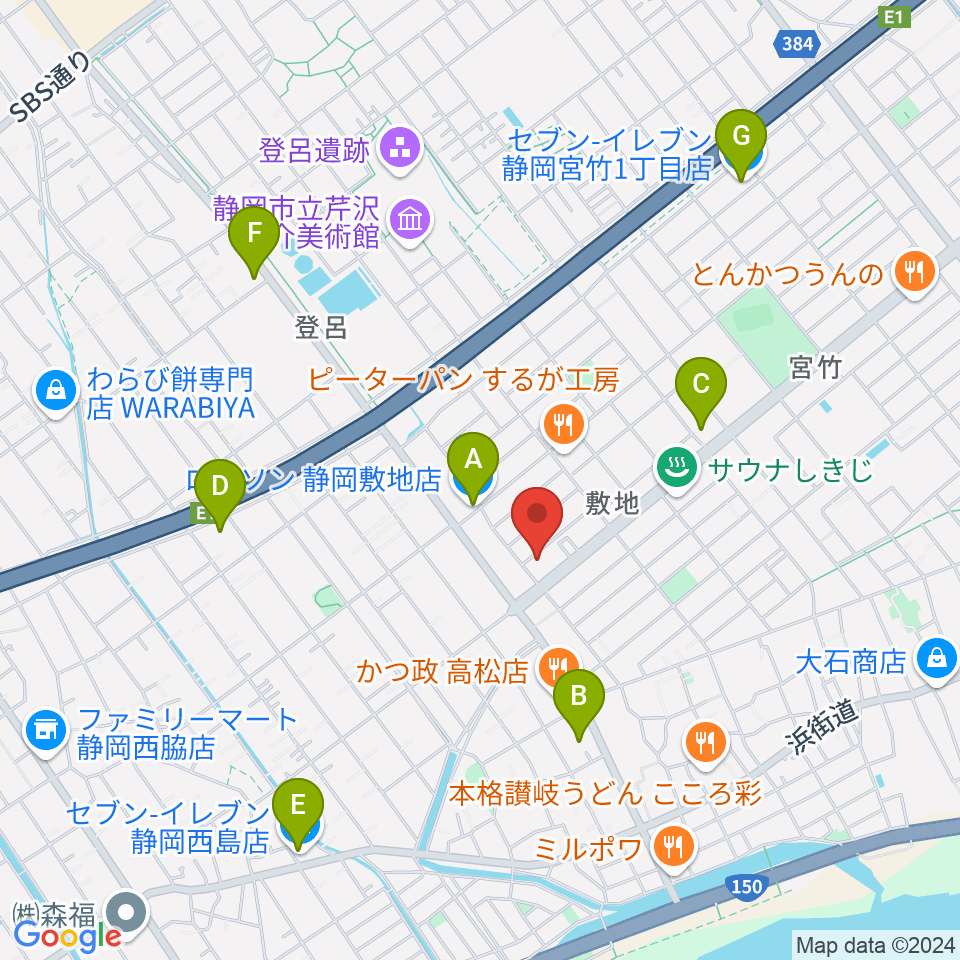 音楽天国・静岡駿河店周辺のコンビニエンスストア一覧地図