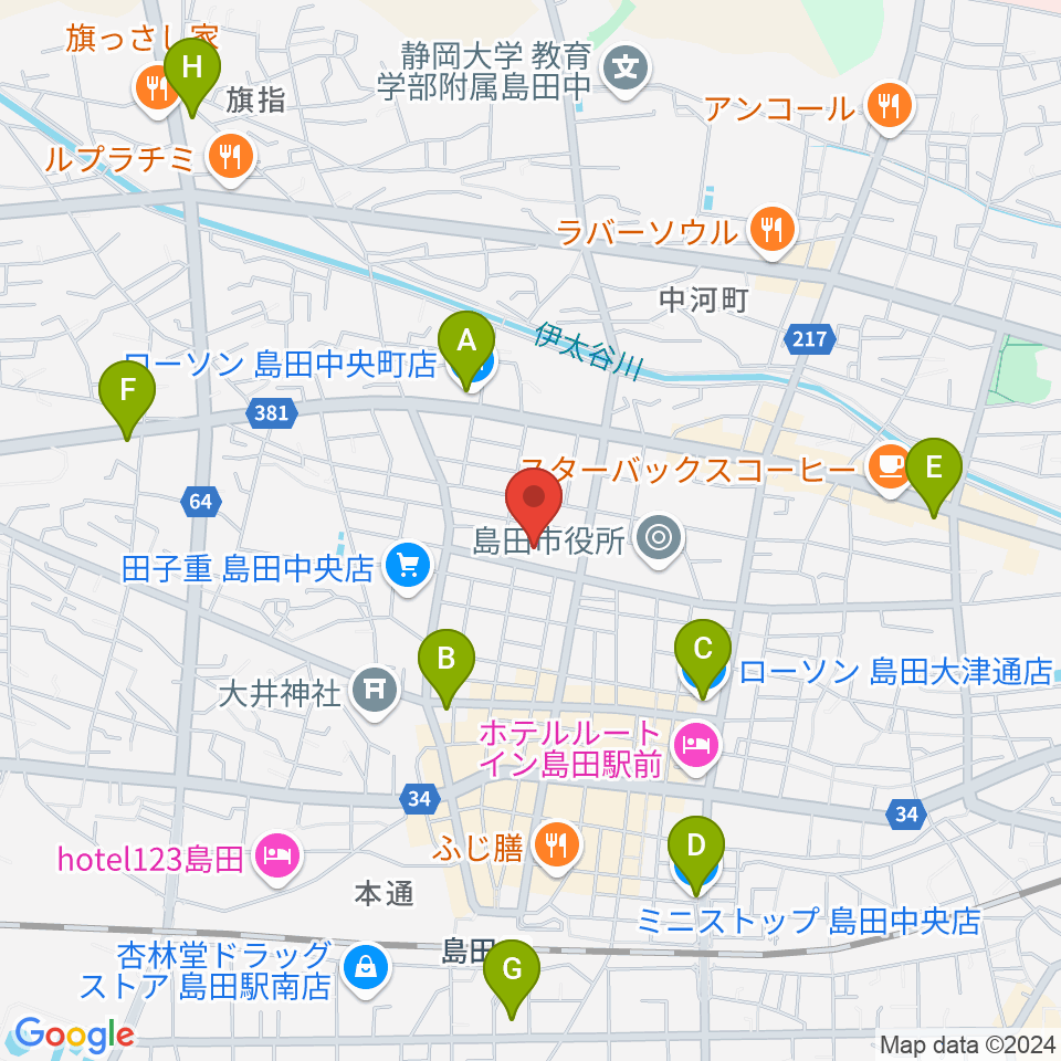 島田市民総合施設プラザおおるり周辺のコンビニエンスストア一覧地図