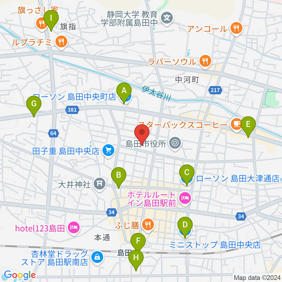 島田市民総合施設プラザおおるり周辺のコンビニエンスストア一覧地図