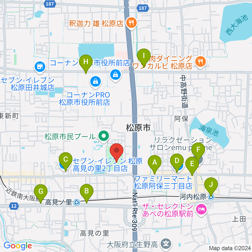 松原市文化会館周辺のコンビニエンスストア一覧地図